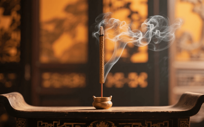 Khi cắm hương, nên cắm thẳng, không để hương bị nghiêng, đổ.