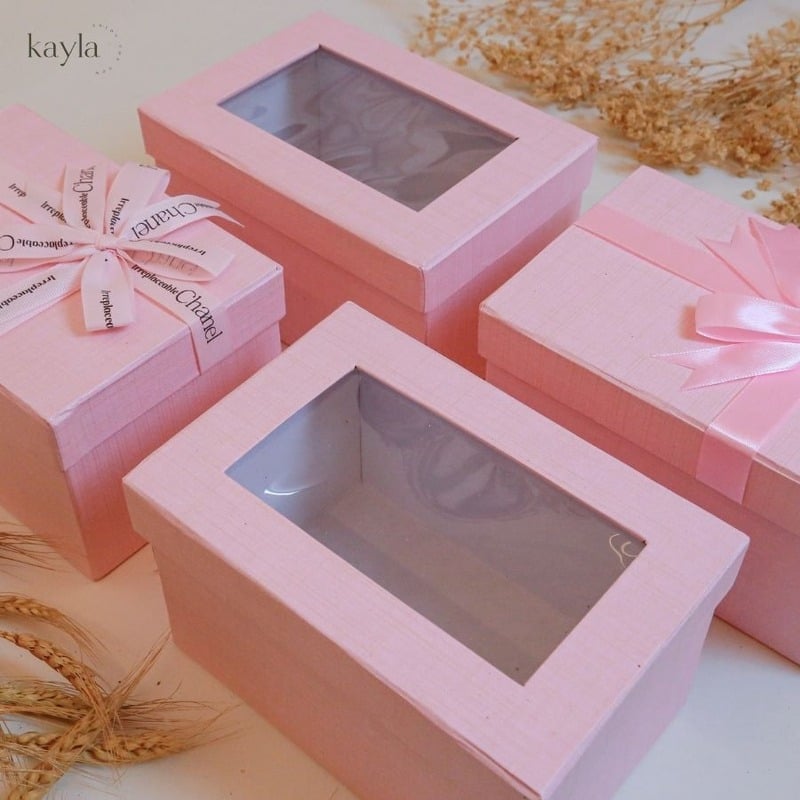 Hộp chữ nhật nắp kính & Nơ - Nhẹ nhàng tinh tế - 18x12x10
