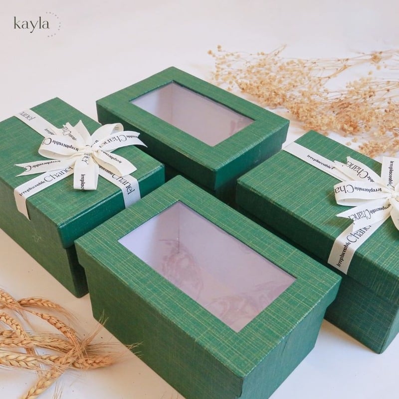Hộp chữ nhật nắp kính & Nơ - Nhẹ nhàng tinh tế - 18x12x10
