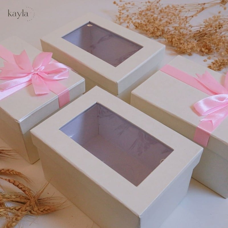 Hộp chữ nhật nắp kính & Nơ - Nhẹ nhàng tinh tế - 18x12x10