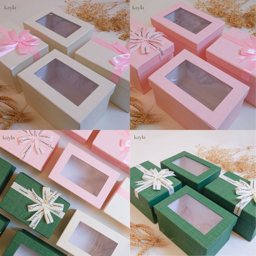 Hộp chữ nhật nắp kính & Nơ - Nhẹ nhàng tinh tế - 18x12x10