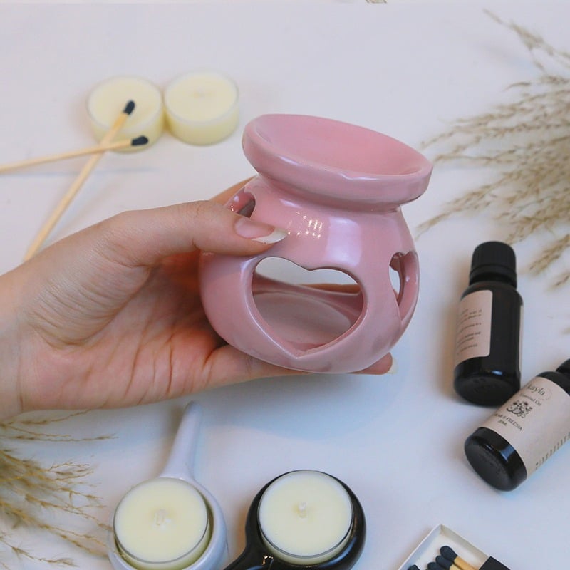 Đèn Sứ Hồng Xông Tinh Dầu Dùng Nến Tealight