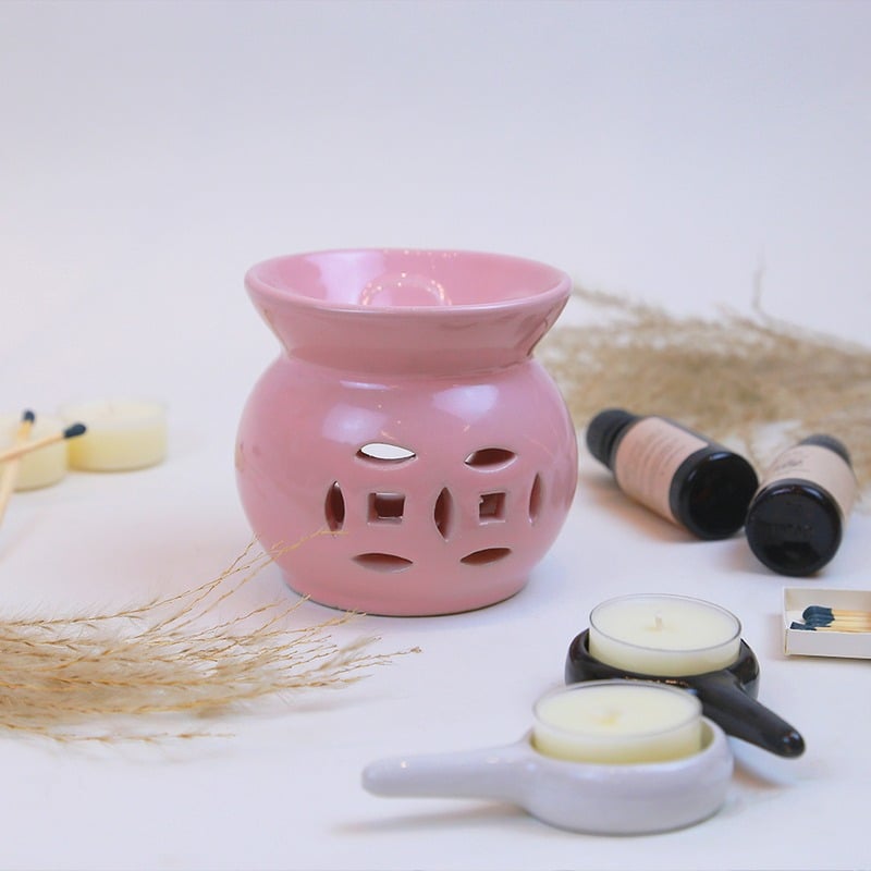 Đèn Sứ Hồng Xông Tinh Dầu Dùng Nến Tealight