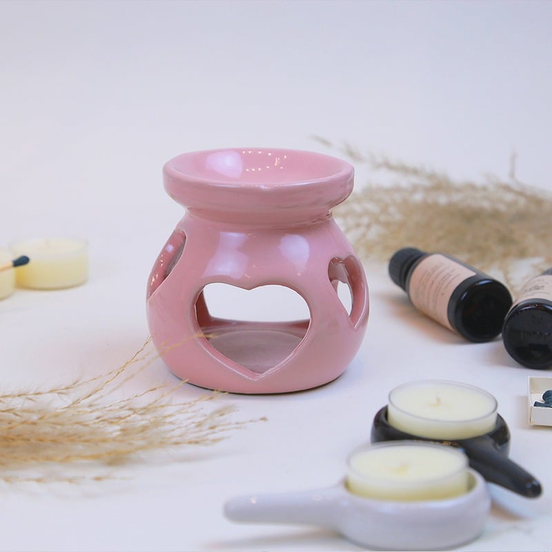 Đèn Sứ Hồng Xông Tinh Dầu Dùng Nến Tealight