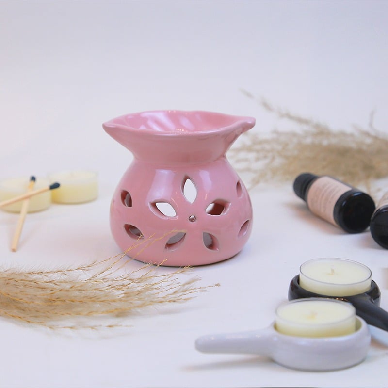 Đèn Sứ Hồng Xông Tinh Dầu Dùng Nến Tealight