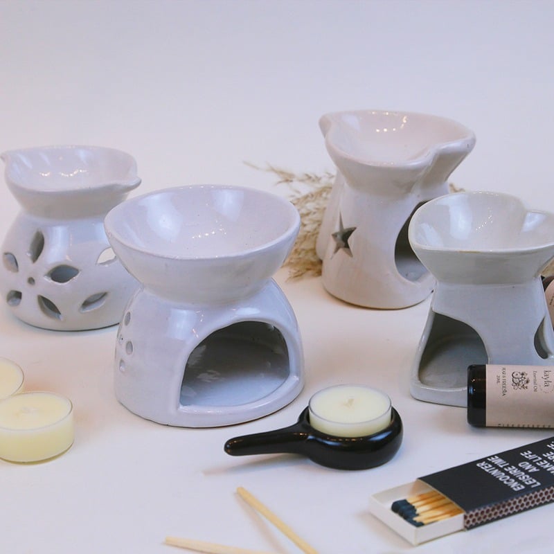 Đèn Sứ Trắng Xông Tinh Dầu Dùng Nến Tealight