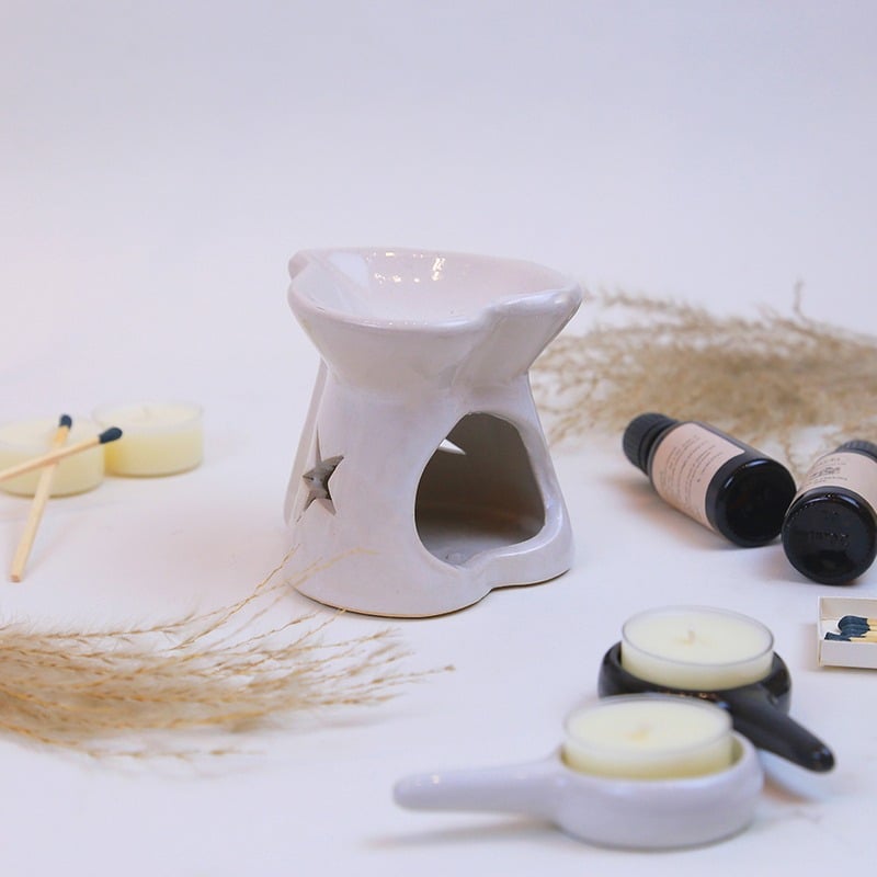 Đèn Sứ Trắng Xông Tinh Dầu Dùng Nến Tealight