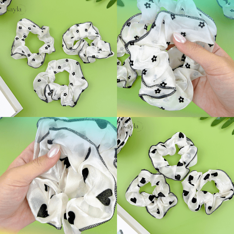 Dây Buộc Tóc Crunchies Họa Tiết Trái Tim Và Hoa