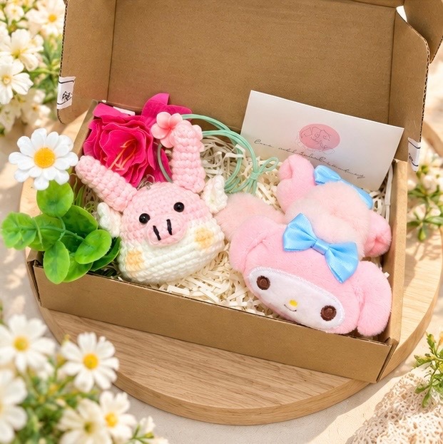 Set Quà Tặng Kẹp Tóc và Móc Khóa Hồng Xinh